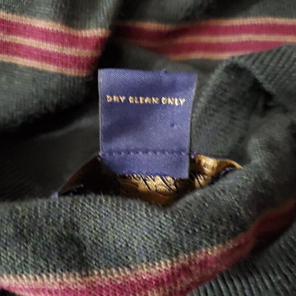 Brooks Brothers Striped Extra Fine Merino Wool Sweater L Light Weight Green Red - Picture 4 of 4